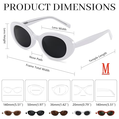 FEISEDY Sunglasses Womens, Retro Oval Cateye Sun Glasses Men, Small 90s Style B4128 - color: White
