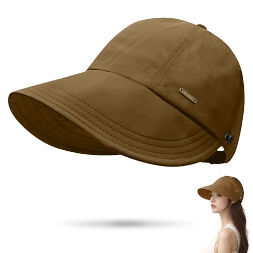 huablo]UPF 50+Womens Sun Hat UV Protection Hiking Fishing Hats Wide Brim Hat Adjustable Ponytail Packable Sun Cap - color: Coffee