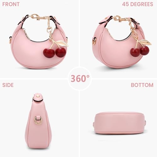 JQWSVE Small Top Handle Bags for Women Mini Purses Cute Ladies Handbags Crescent Mini Crossbody Bags with Cherry - color: A03-small-pink