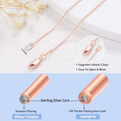 Jewlpire 18k Gold Plated 925 Sterling Silver Chain Necklace for Women, 1.2mm Cable Chain Necklace Thin & Dainty & Sturdy Women's Chain Necklaces 14/16/17/18/20/22/24 Inch - color: 18K Rose Gold Plated, size: 22 Inch