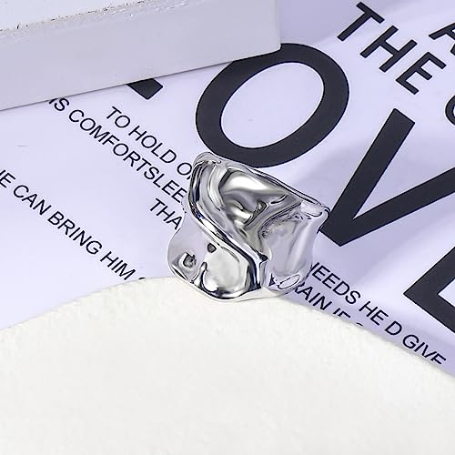 Gold Silver Rings Set for Women Chunky Statement Rings ZC Dome Evil Eye Croissant ring Thick 18K Gold Plated Band Rings - color: silver chunky, size: 6
