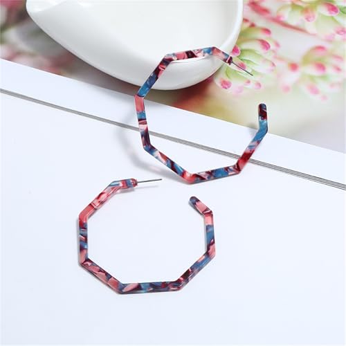 Boho Acrylic Hoop Earrings Bohemian Statement Colorful Acetate Lucite Tortoise Shell Resin Geometric Big Lightweight C Open Hoops Earrings for Women Prom Party Holiday Fashion Jewerly Gifts - color: Large red