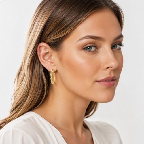 Gold Hoop Earrings for Women 14K Gold Earrings for Women Thick Large Earrings Gold Huggie Earring Womens Lightweight Hypoallergenic - color: Gold
