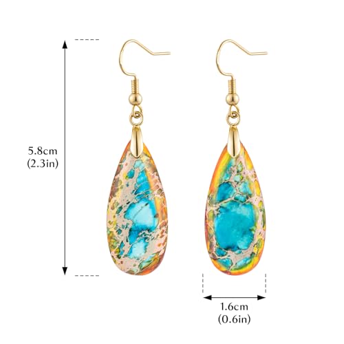 Stone Drop Earrings for Women Earrings Teardrop Jasper Stone Dangle Earrings - color: Blue&Orange-Golden Hook