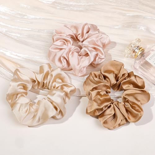 Hair Ties Scrunchies for Women's, Big Scrunchies Both for Thick Hair or Thin Hair Curl Hair No Crease Ponytail Holder No Hurt Your Hair - color: Soft Brown