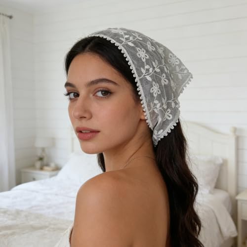 Women's Floral Lace Triangle Hip Scarf Head Kerchief Tie Waist Belt Sheer Hip Wrap Boho Head Scarf Hair Accessory - color: White