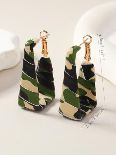 Chunky Leopard Leather Earrings Bohemia Camouflage Leather Dangle Earrings Chunky Rectangle Black White Zebra Print Earring Handmade Vintage Faux Leathers Statement Earring Boho Style Jewelry - color: Camo