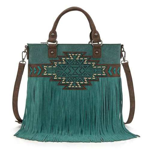 Trinity Ranch Crossbody Bags for Women Tooled Fringe Top Handle Handbags Vintage Western Purse - color: Turquoise