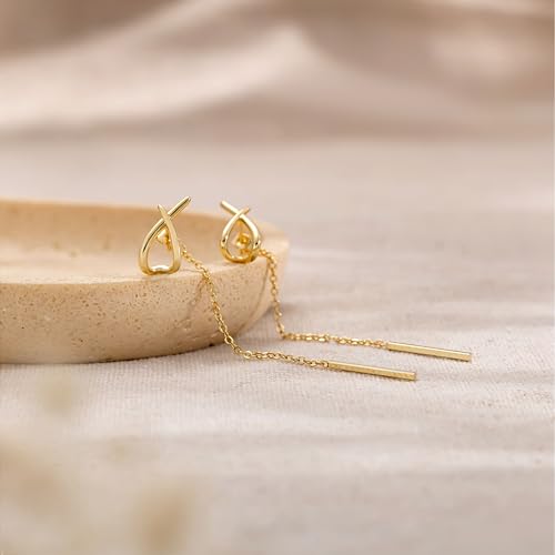 14K Gold Plated Dangle Earrings for Women Chain Dangling Long Earrings Trendy CZ/Twisted X Hoop Studs Dainty Threader Earrings Wedding Hanging Drop Dangly Minimalist Jewelry Gifts for Woman - style: 2