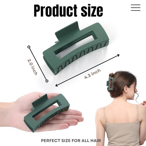 12 Pcs Green Large Square Hair Claw Clips for Women, 4.3-Inch Matte Rectangle Claw, Strong Hold Non-slip Hair Clips for Thick & Thin Hair - color: Green