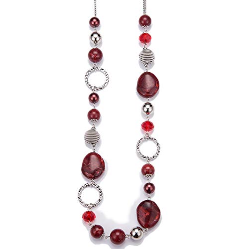 PEARL&CLUB Long Beaded Necklaces For Women - Sweater Chain Fashion Jewelry Necklace Gifts For Women - color: 23-Red