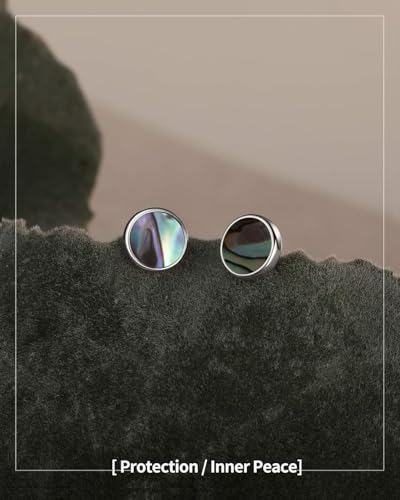 S.Leaf Gold Stud Earrings for Women Sterling Silver Gold plated Hypoallergenic Shell Mother of Pearl Post Earrings for Women Birthday Gifts - color: A04_Shell_7mm_Abalone