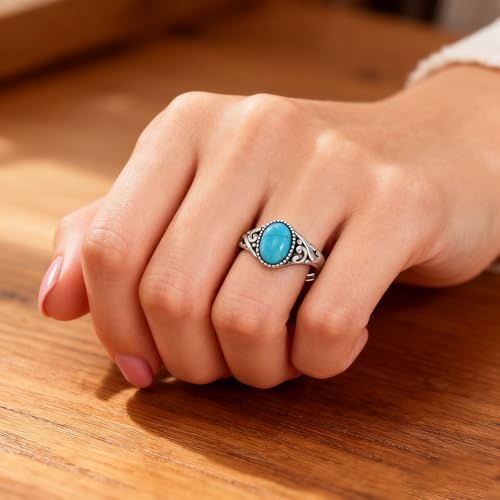 Boho Rings 925 Sterling Silver Turquoise Ring Western Jewelry Women's Eternity Rings Christmas Jewelry Gifts for Wife Mom Size 7-9 - style: Turquoise-4