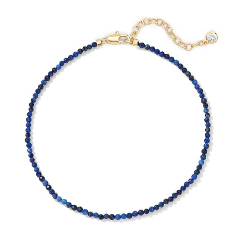 Bemoly Faceted Anklet for Women Gemstone Beads Anklet with Sparkling CZ Tail Charm - 22cm + 5cm Adjustable 14K Gold Plated Foot Chain - October Birthstone Jewelry Gift for Her, Summer Beach Vacation - color: Anklet-Lapis lazuli