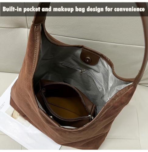 Large Work Tote Bags for Women, Boho Slouchy Suede Purses Handbags - color: Coffee