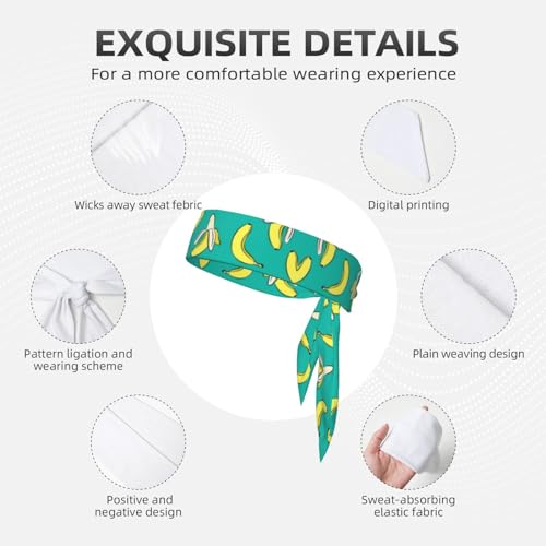 Sports Head Tie Westie Dogs Beach Summer Tropical Tie Sweatband Headband Men Women Elastic Bandana Adjustable Non-Slip Moisture Wicking for Running Football Yoga Workout Athletic Hair Ninja Head Band - color: Bananas On Green