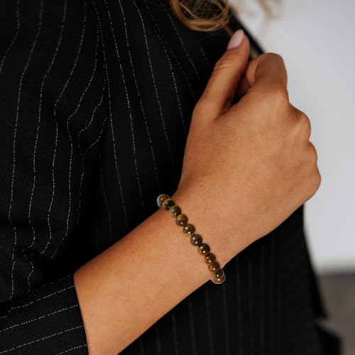 Gnamy Healing Crystal Bracelet for Women, Natural Stone Beaded Healing Crystal Bracelet Triple Protection Stress Relief Beads Jewelry Birthday Gifts Jewelry for Her - style: Tiger Eye