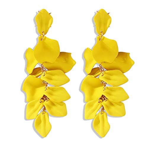 Long Acrylic Rose Petal Earrings Dangle Exaggerated Flower Earrings Drop Statement Floral Tassel Earrings for Women - color: Long Acrylic Rose Petal Earrings-Yellow