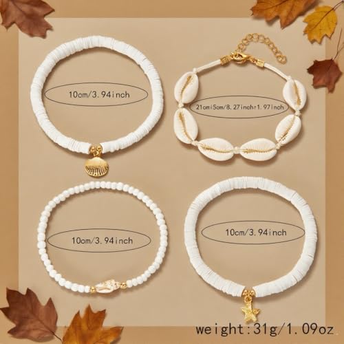 Waeceip Beach Ankle Bracelets For Women Summer Boho Anklets For Women Seashell Beaded Anklets Summer Jewelry Beach Vacation Accessories - color: shell with 5