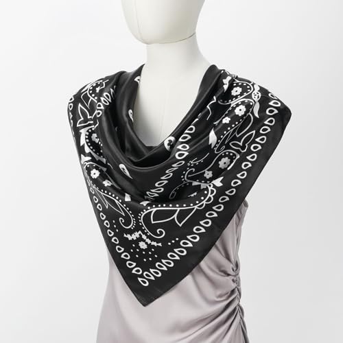 QIUTIMIY 35"x35" Like Silk Head Scarf for Women Satin Feel Large Square Scarf for Hair Wrapping and Sleeping Fashion Bandana - color: (90cm)square Scarf 6