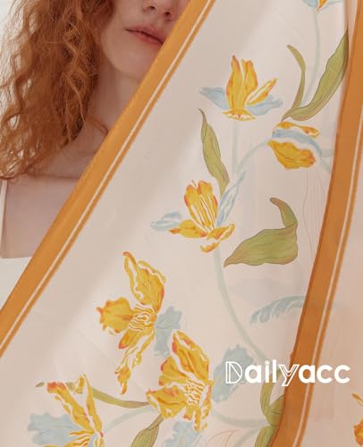 Dailyacc Hair Bandanas Scarf For Women Lightweight Fashion Neck Silk Satin Head Scarves For Sleeping Handbags Scarf - color: 15-yellow Flowers/27.5*27.5in