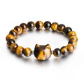 Beaded Bracelets for Women, Black Obsidian Money Attraction Bracelet, 8mm Healing Relax Anxiety Luck Crystal Bead Bracelets, Adjustable Jewelry Feng Shui Stretch Bracelet Cat Lover Gifts for Women Men - color: Tyger Eye Cat