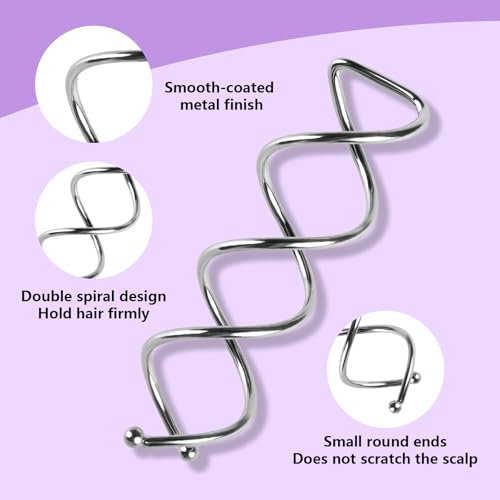 Teenitor 20PCS Spiral Hair Pins, Spiral Bobby Pins Hair Pins for Buns, Hair Twist Spin Pins for Hair, Hair Bun Maker for Women, Girls with 10 Hair Ties, Silver - color: Silver