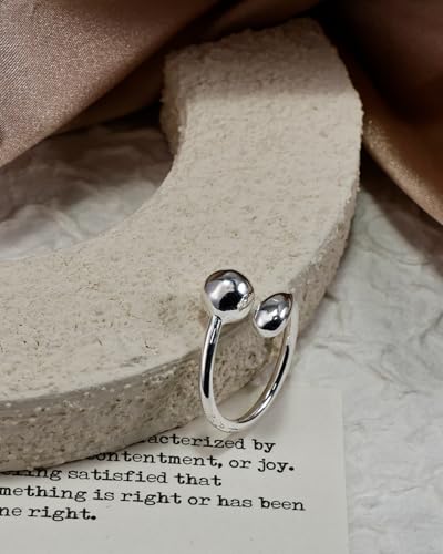 Silver Chunky Open Ring for Women - Adjustable Chunky Silver Ring with Teardrop & Ball Design, Modern Stackable Ring for Daily Wear