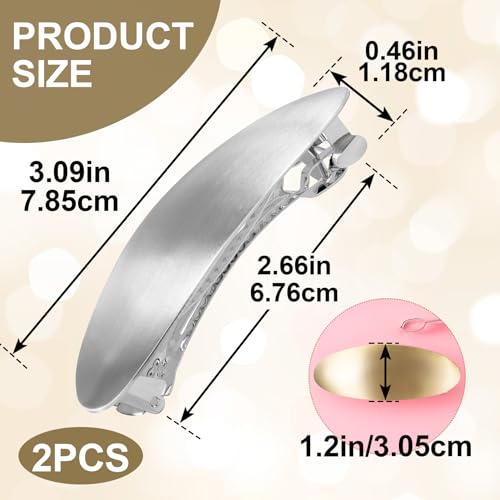HINZIC 2pcs Oval Hair Barrette, Metal Large Hair Clip, Vintage French Wedding Prom Formal Hairpins Accessories for Women Thick Thin Long Short Curly Straight Hairstyles- Gold & Silver - color: Gold & Silver