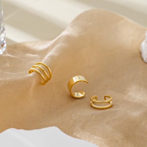 CHIC & ARTSY 925 Sterling Silver Ear Cuffs for Women, Non Piercing Clip On Cartilage Cuffs, Adjustable Fake Conch & Helix Earrings, Gold Plated & Oxidized Various Styles - color: ear cuff #4