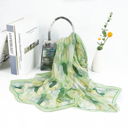 E-Clover Unique Fashion Women's Scarf Chiffon Sheer Scarves for Women Lightweight - color: Green Flowers-02