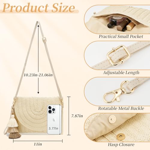 Small Straw Purse for Women Summer Clutch Purses Beach Woven Envelope Bag Raffia Shoulder,Straw Crossbody Bag boho - color: Semicircle Beige