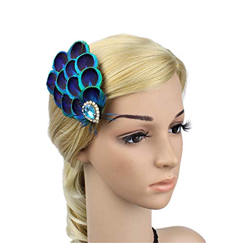 Fascinator Peacock Feather Hair Clips Flapper Headband Art Deco 20's Accessories for Women - color: 07green