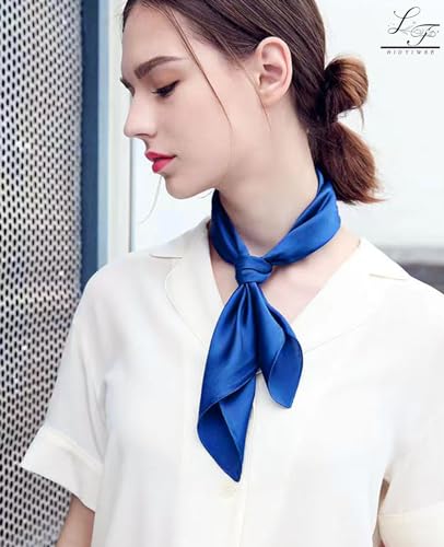 Hioyiwse Satin Square Scarf for Women Solid Color Emulation Silk Handkerchief Hair Ribbon Headband Handbag Purse - color: D6-blue(23.6*23.6inch)