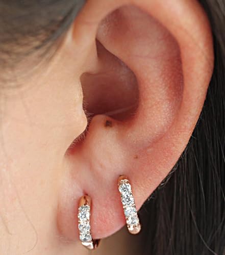 316L Surgical Stainless Steel Huggie Hoop Earrings with Cubic Zirconia, 10G 12G 14G 8-20mm Cartilage Lobe Earrings, 14G Piercing Jewelry - style: 10G 8mm 10mm Rose Gold Clear CZ
