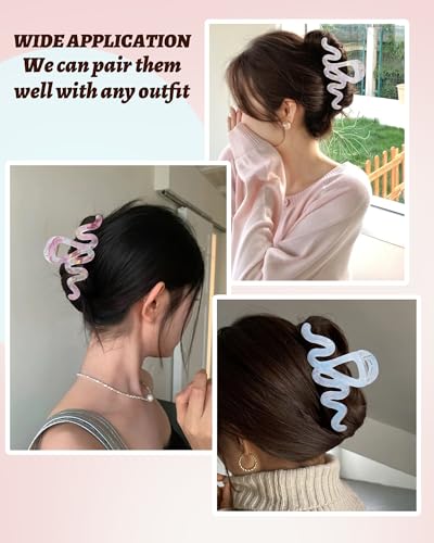 4Pcs Large Hair Claw Clips, Nonslip Cute Jelly Hair Clips for Thick Hair and Long Hair - color: Wave-Silver + Rose Pink + Purple + Blue