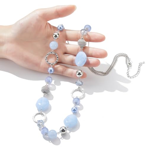 PEARL&CLUB Long Beaded Necklaces For Women - Sweater Chain Fashion Jewelry Necklace Gifts For Women - color: 23-Light blue