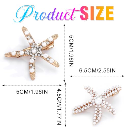 Starfish Hair Clips Gold Pearl Sea Star Hair Barrettes Mermaid Beach Hair Accessories for Women and Girls (Gold) - color: Gold