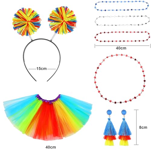 Hicarer 6 Pcs 4th of July Tutu Set Women Red White and Blue Accessories 250th Tutu Patriotic Costume Independence Day Favors - color: Colorful