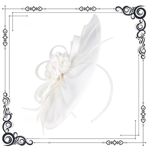dressfan Fascinator Hat Headpiece Womens Vintage 20s 50s Headband for Derby/Wedding/Cocktail/Wedding/Tea Party - color: White