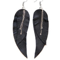 Black shiny Leather Feather Earrings for Women, Lightweight Minimal Boho Dangle Earrings, Small Simple Everyday Jewelry - color: black