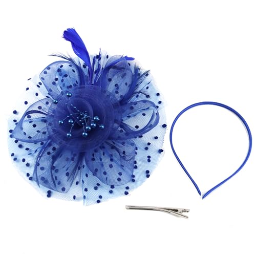 Fascinators Hat Pearl Earrings Necklace Bracelets Gloves 1920s Headband Hair Clips Women Flower Mesh Feather Headpiece Headwear Halloween Carnival Cocktail Wedding Tea Party Accessories Blue - color: Blue