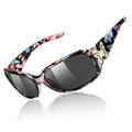 TJUTR Polarized Sunglasses for Women with Wrap Around Butterfly Design, Trendy Jackie-O Style for UV400 Protection - color: A71 Floral Frame Grey Lenses