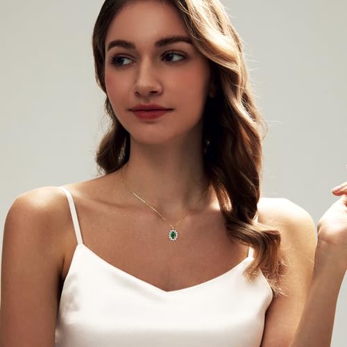 Luxval Diamond Pendant Gold Necklace for Women，Dainty 18k Gold Plated Choker Necklaces Simple Gold Jewelry Gifts for Women Girls - color: Gold-Emerald Necklace