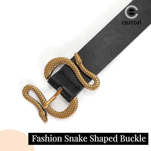 Women Leather Belt with Snake Buckle Fashion Women Belt for Jeans Pants Dresses - color: A-black, size: Fit Size 46"-49"