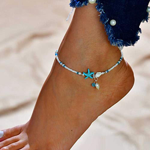 Zoestar Boho Starfish Anklet Ankle Bracelet Foot Chain Shell with Beaded Accessories Foot Jewelry for Women (Color 7)