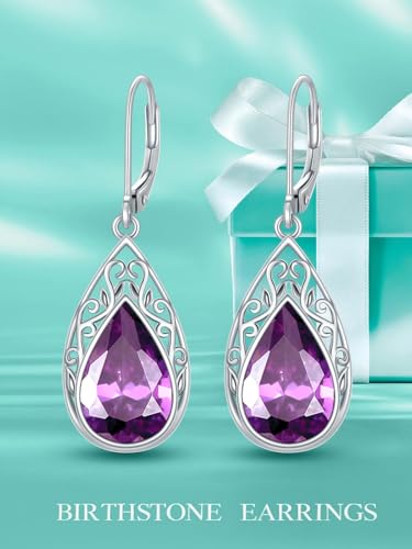 POIUY Gifts for Women Hypoallergenic Teardrop Filigree Birthstone Leverback Dangle Earrings 18K White Gold Fashion Jewelry Anniversary Wedding Birthday Gifts for Women Daughter Sister Girlfriend Wife - style: 6-June Birthstone Earrings