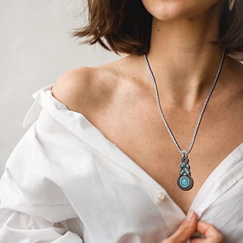 Yowivon Western Jewelry for Women Bohemian Turquoise Jewelry Set Vintage Leather Navajo Pearl Necklace Layer Necklaces Earrings Bracelets Boho Knuckle Rings - style: Elegant Style