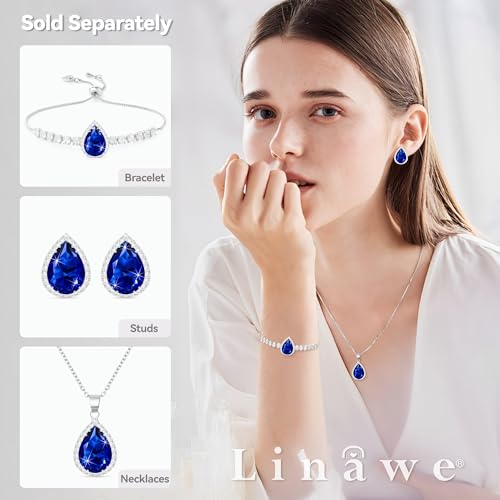 Linawe Crystal Imitation Diamond Rhinestone Charm Bracelets for Women, Gold/Silver/Rose Gold Adjustable Chain Bracelet, Teardrop Birthstone Cubic Zirconia Prom Costume Wedding Jewelry - color: Silver,Sep