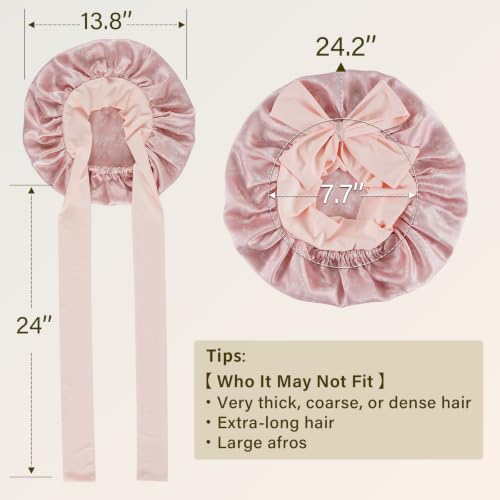 ZIMASILK 100% Mulberry Silk Bonnet for Sleeping Women Long Hair Double Layer Silk Hair Wrap with Tie Band Stay On Head (1Pc, Blush Flower) - color: Blush Flower